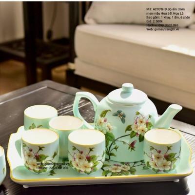 BỘ ẤM CHÉN MEN MÀU HỌA TIẾT HOA LÁ